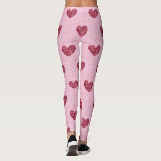 Leggings Coeurs Coeurs Rouges Sur Rose Faux Fuzzy Design (Dos)