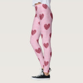 Leggings Coeurs Coeurs Rouges Sur Rose Faux Fuzzy Design (Gauche)