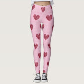 Leggings Coeurs Coeurs Rouges Sur Rose Faux Fuzzy Design (Devant)