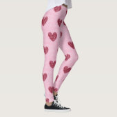 Leggings Coeurs Coeurs Rouges Sur Rose Faux Fuzzy Design (Droite)