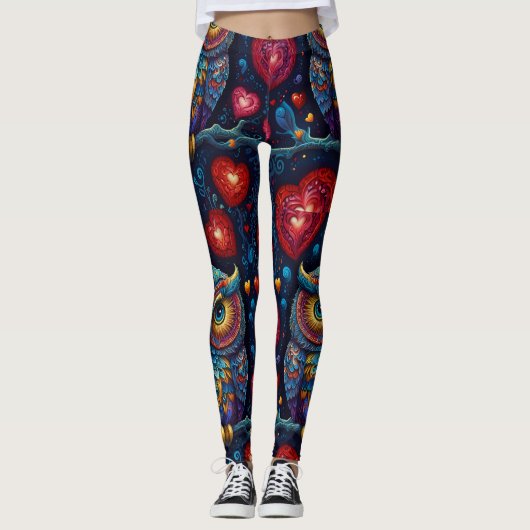 Leggings Coeurs d'amour Chouette colorée (Devant)