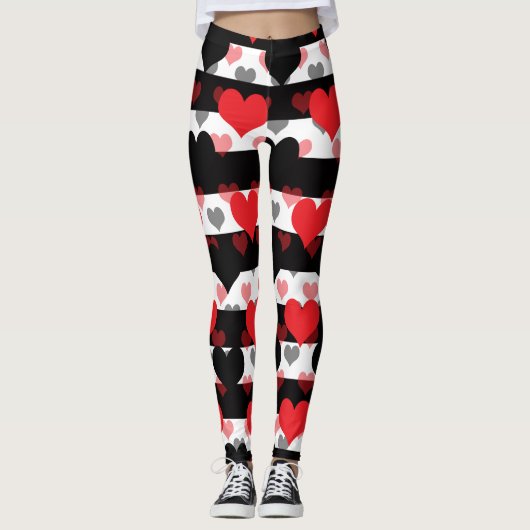 Leggings Coeurs d'Amour Noir Rouge Avec Blancs Noir (Devant)