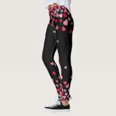 Leggings Coeurs d'amour romantique rose Fille sur le noir (Gauche)