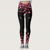 Leggings Coeurs d'amour romantique rose Fille sur le noir (Devant)