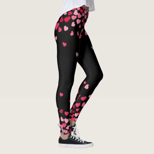 Leggings Coeurs d'amour romantique rose Fille sur le noir (Droite)