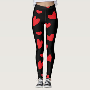 Leggings Coeurs d'amour rouges sur noir