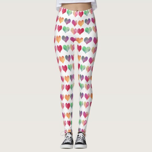 Leggings Coeurs d'aquarelle arc-en-ciel (Devant)
