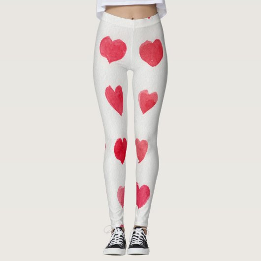 Leggings Coeurs d'aquarelle incomparable : design motif rom (Devant)