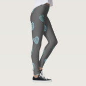Leggings Coeurs de Doodle Bleu Jambes Gris (Droite)