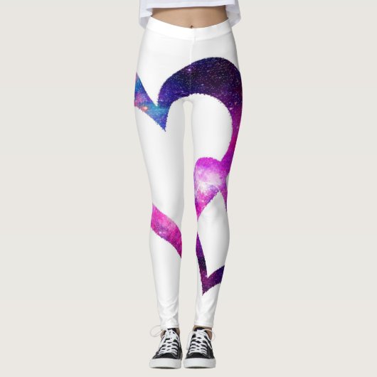 Leggings Coeurs de galaxie violet et rose (Devant)