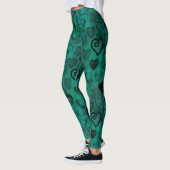 Leggings Coeurs de grunge de griffonnage de turquoise (Gauche)