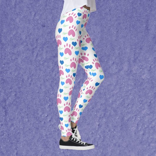 Leggings Cœurs De Pattes De Chat Miaou Rose Bleu Vert Motif
