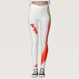 Leggings Coeurs de poivre chaud rouge blanc