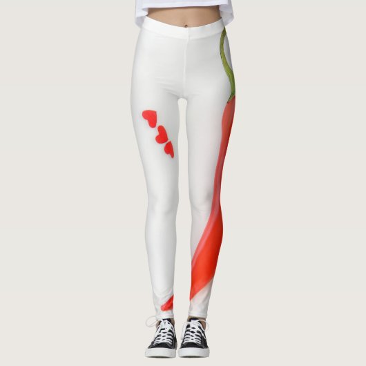 Leggings Coeurs de poivre chaud rouge blanc (Devant)