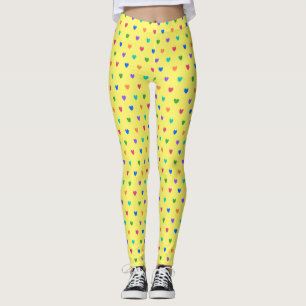 Leggings Coeurs de polka arc-en-ciel sur jaune