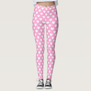 Leggings Coeurs de polka blanc sur Cotton Candy rose