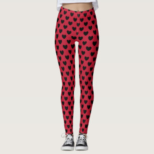 Leggings Coeurs de polka noir sur rouge
