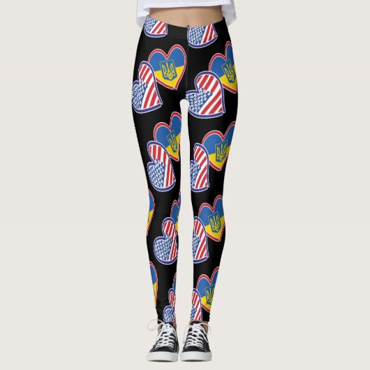 Leggings Coeurs du drapeau ukrainien et américain (Devant)