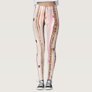 Leggings Coeurs Empreintes de léopard Brown roses rayures