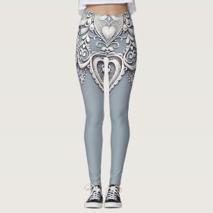 Leggings Cœurs en dentelle blanche Charme romantique Élégan