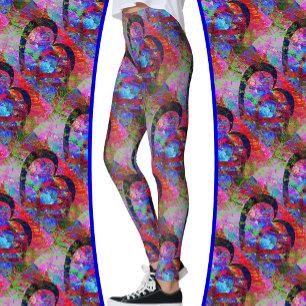 Leggings Coeurs enmêlés avec Feuilles d'aquarelle