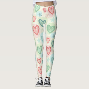 Leggings Cœurs et Étoiles Gribouillés