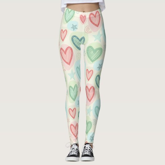Leggings Cœurs et Étoiles Gribouillés (Devant)