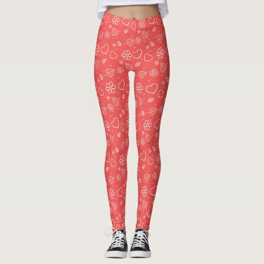 Leggings Cœurs et feuilles simples en contour (Devant)
