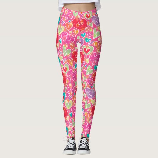 Leggings Coeurs et fleurs de Saint-Valentin (Devant)