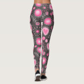 Leggings Coeurs et fleurs Whimsical rose et gris (Dos)