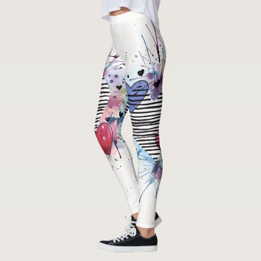 Leggings Coeurs Et Lavages Dans L'Aquarelle (Gauche)