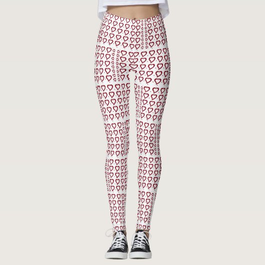 Leggings Coeurs et petits points Rouge et blanc Design chic (Devant)