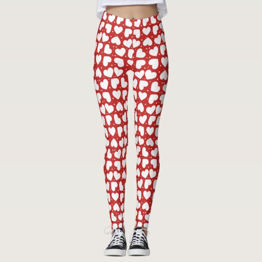 Leggings Coeurs et Pois blancs sur les pattes rouges (Devant)