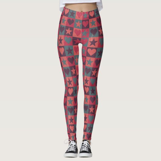 Leggings Coeurs et rose de profil sous convention (Devant)