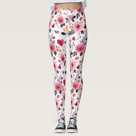 Leggings Coeurs Et Roses Roses (Devant)