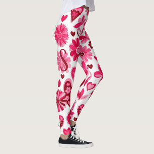 Leggings Coeurs floraux roses de la Saint-Valentin, monogra