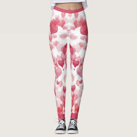 Leggings Coeurs flottants rouges roses (Devant)