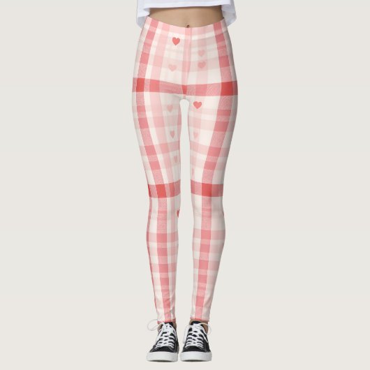 Leggings Cœurs Gingham • Classique Douce Saint-Valentin San (Devant)