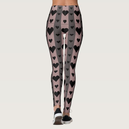 Leggings Coeurs noirs, rayures roses (Dos)