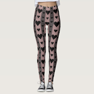 Leggings Coeurs noirs, rayures roses