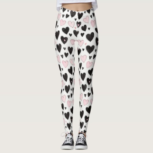 Leggings Cœurs Noirs Roses (Devant)