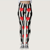 Leggings Coeurs Noirs Rouges Sur Bandes Blanches Noires (Devant)