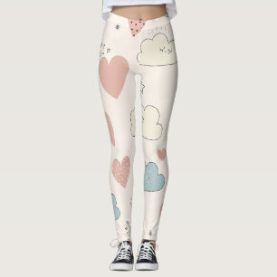 Leggings Cœurs pastel et nuages Aquarelle Rêve (10)