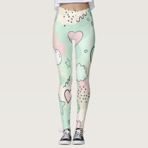 Leggings Cœurs pastel et nuages Aquarelle Rêve (9)
