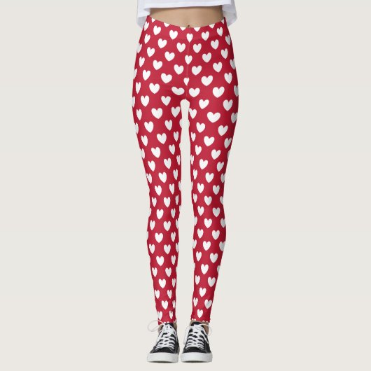 Leggings Coeurs polka blancs et rouges (Devant)