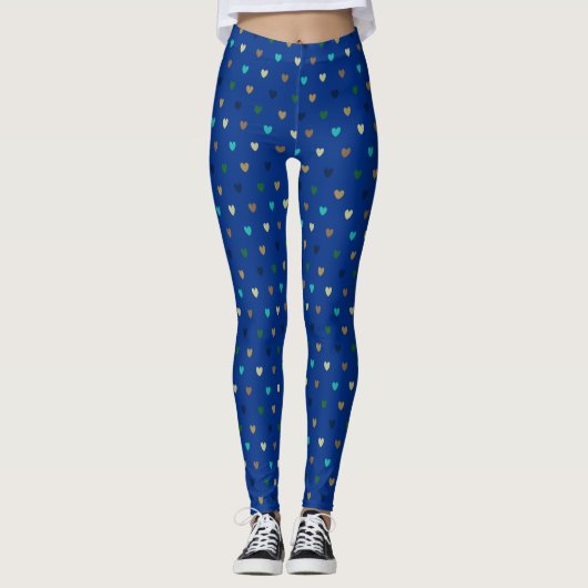Leggings Coeurs Polka dans les tons bleu paon (Devant)
