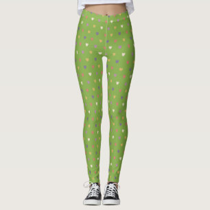 Leggings Coeurs Polka sur vert vert