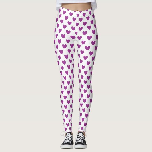 Leggings Coeurs polka violet sur blanc (Devant)
