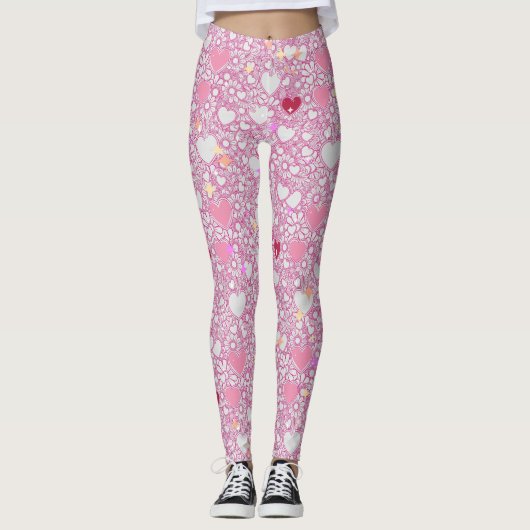 Leggings Coeurs rayonnants Motif 01 Offwhite BG (Devant)
