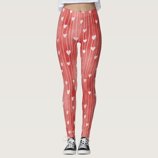 Leggings Cœurs Rayures Rouges Blanches (Devant)